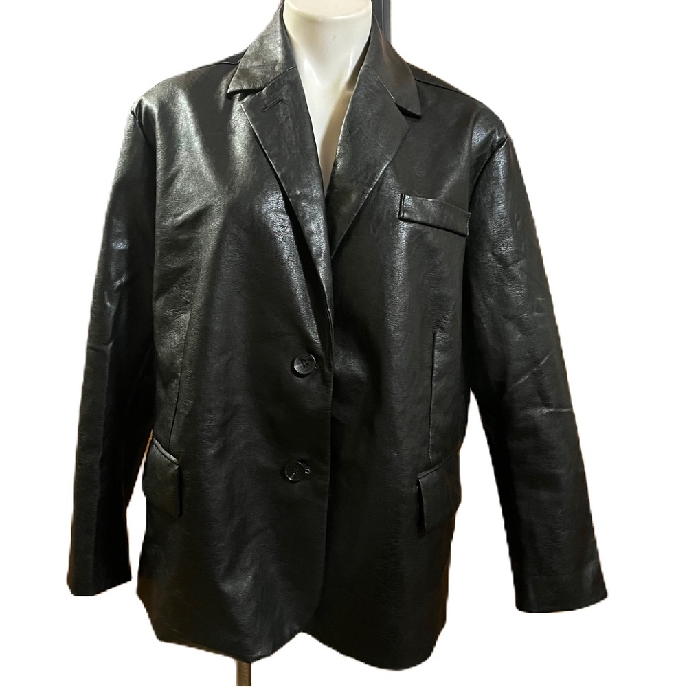 Avec Les Filles Black Faux Vegan Leather Oversized Jacket